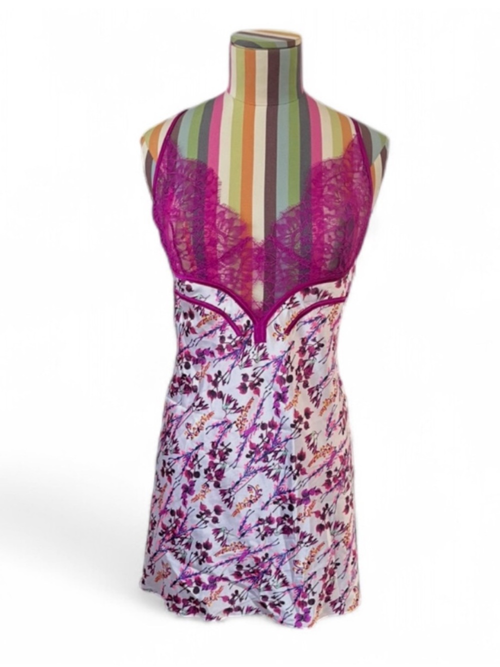 Victoria’s Secret Pink Fuchsia Lace Low Back Floral Slip Dress
